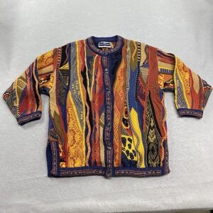 Carlo Alberto Cardigan Sweater Womens Small Multi Australian Pure Wool Abstract